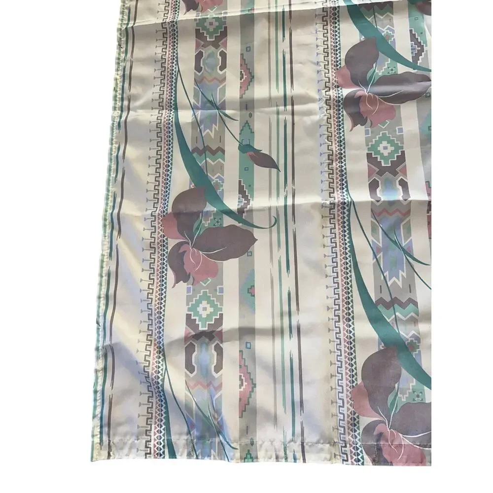 Vintage Sears Fabric Shower Curtain 80s Southwest Ikat Floral Pastel USA